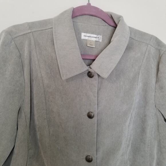 Christopher & Banks Button Front Corduroy Ribbed Grey Jacket Casual Size L - Picture 2 of 9